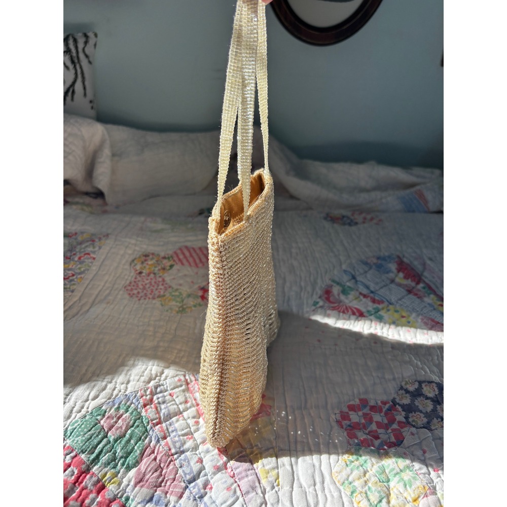 Page D. Embroidered Beaded Evening Bag Champagne Gold Scalloped Hand Bag - Picture 7 of 13